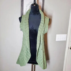 Sonoma Open Front Sweater Vest Cardigan Green Beige Size Small